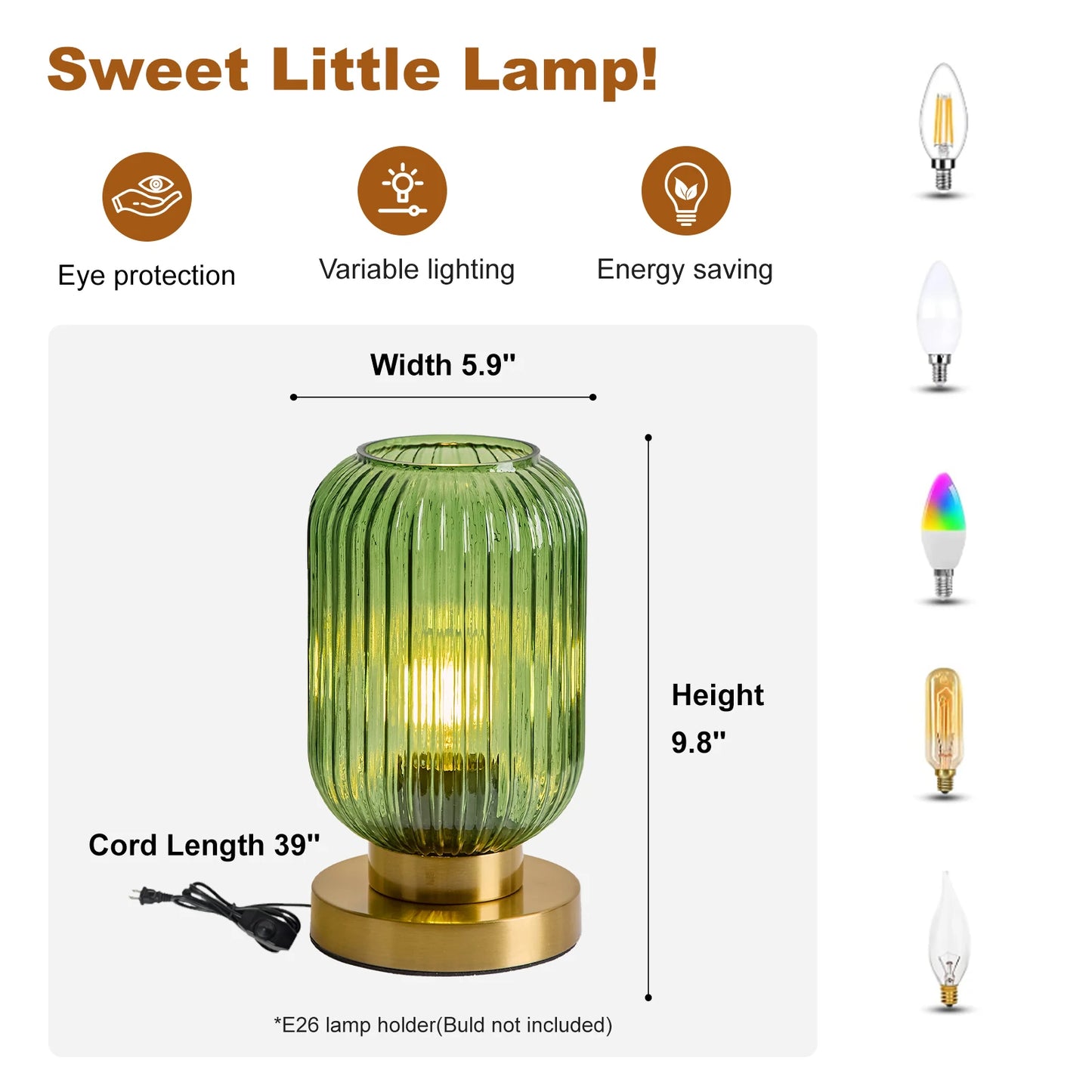 Modern Ribbed Glass Table Lamps Mid Century Bedside Light Small Nightstand Lamp